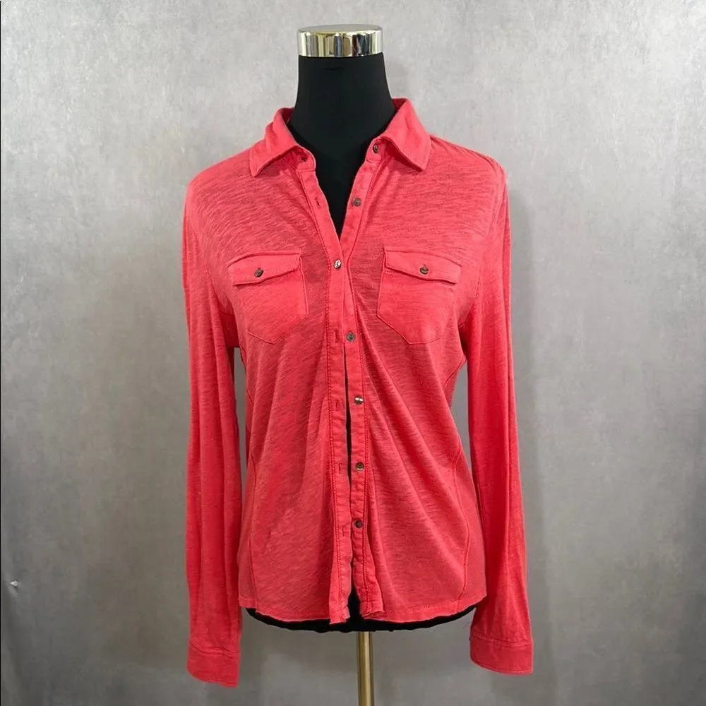 Aeropostale Coral Button-Up Long Sleeve Top
